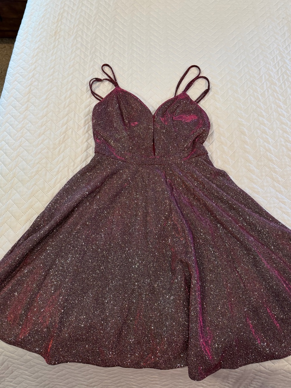 Sequin Hearts Burgundy Sparkle Mini Dress with Double Straps